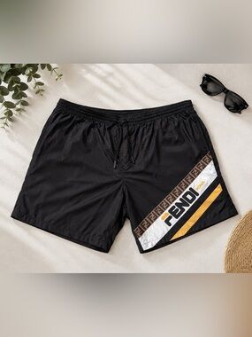 Fendi Black FF Monogram Roma Logo Swim Trunks Board Shorts Men’s Size 56 XXL